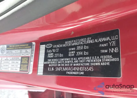 2022 Hyundai Elantra Sel z USA, uszkodzony, nr VIN 5NPLM4AG4NH076545